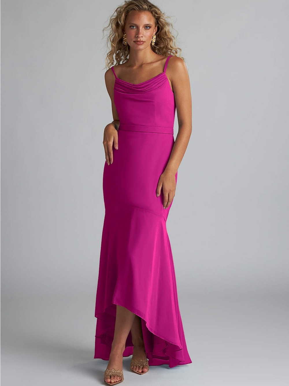 NWT Azazie Summer Bermuda Mermaid Scoop Cowl Chiffon Dress—custom size-Fuschia